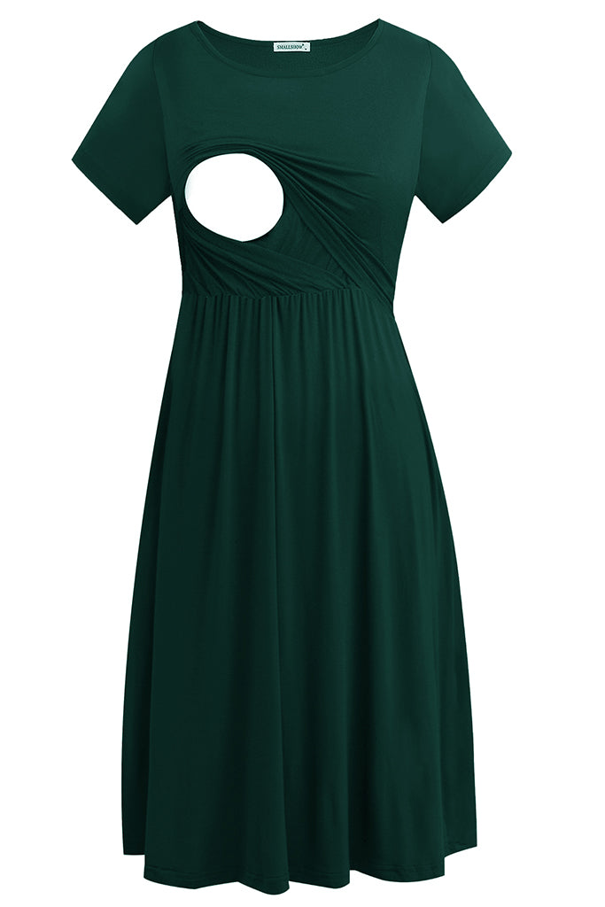 Short Sleeve Summer Nursing Dress Deep Green / Small Short Sleeve Summer Nursing Dress Deep Green / Small