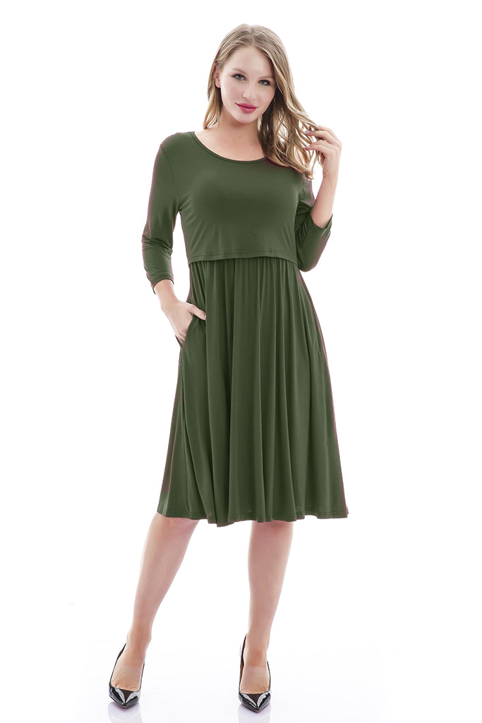 3/4 Sleeve Casual Maternity Nursing Dress Black / Small 3/4 Sleeve Casual Maternity Nursing Dress Black / Small