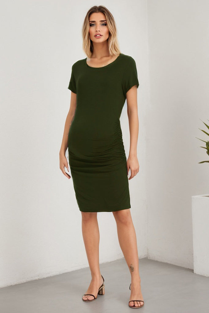 Summer Ruched Bodycon Maternity Dress-Smallshow Army Green / X-Large Summer Ruched Bodycon Maternity Dress-Smallshow Army Green / X-Large