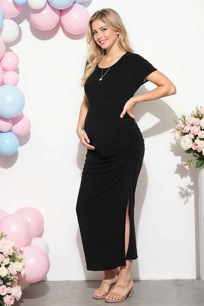 Side Slit Maxi Maternity Dress For Baby Shower Black / Medium Side Slit Maxi Maternity Dress For Baby Shower Black / Medium