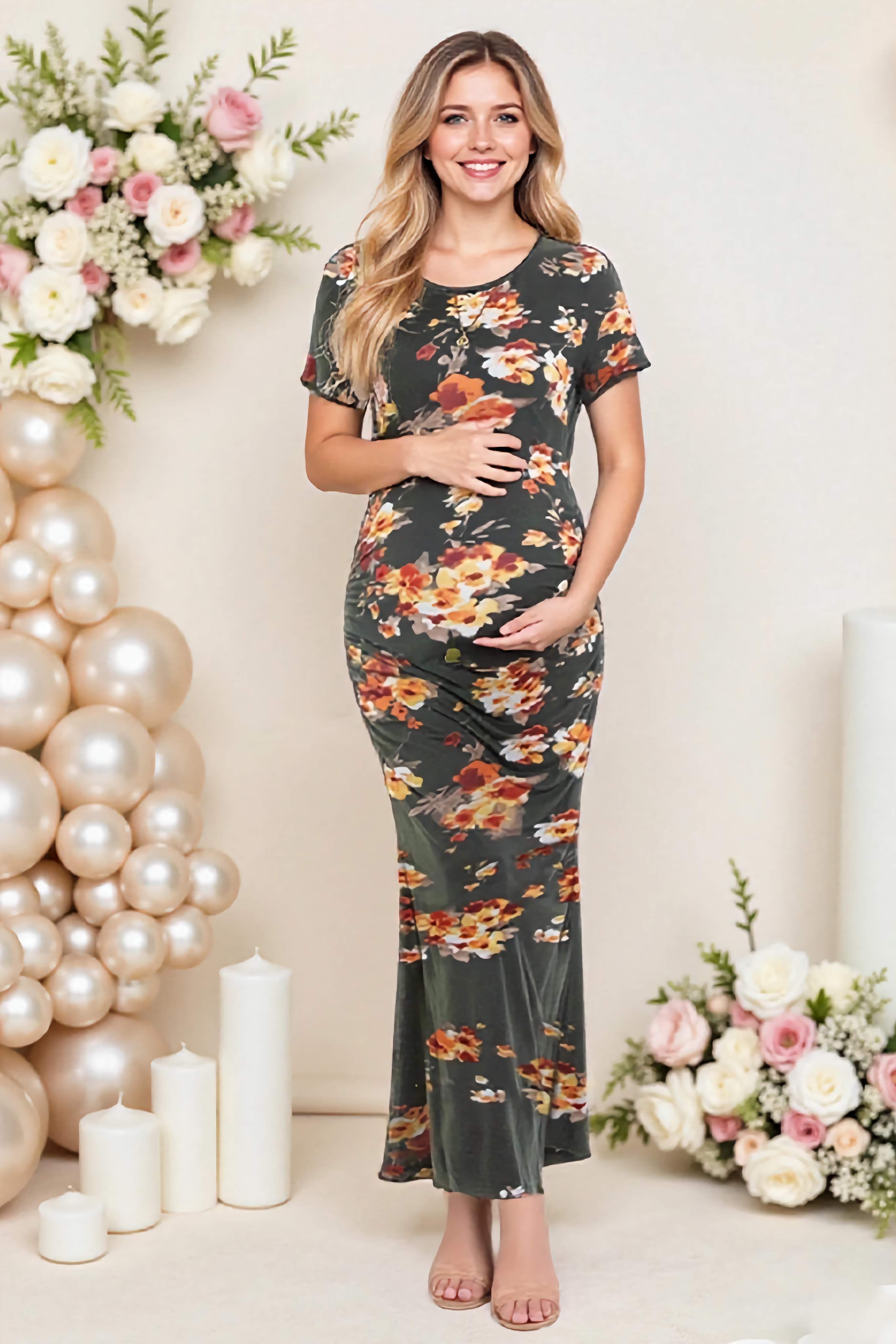 Short Sleeve Floral Maternity Maxi Dress-Smallshow SVP089 / Small Short Sleeve Floral Maternity Maxi Dress-Smallshow SVP089 / Small