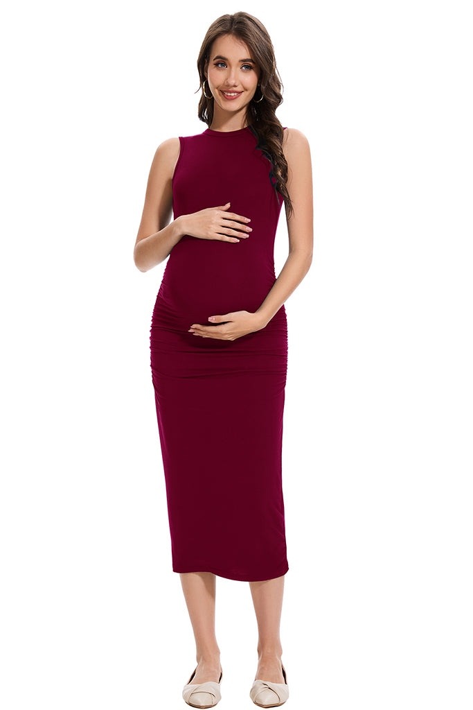 Sleeveless Midi Maternity Dress Wine / Medium Sleeveless Midi Maternity Dress Wine / Medium
