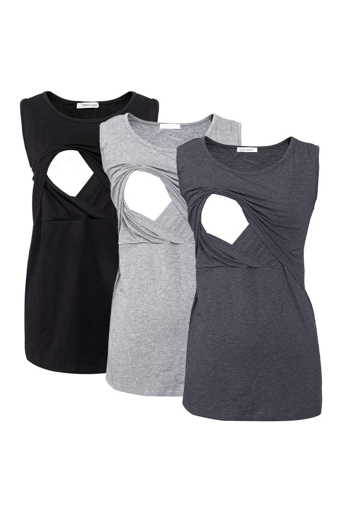 Cotton Nursing Tank Tops 3-Pack Black-Light Grey-Deep Grey / Large