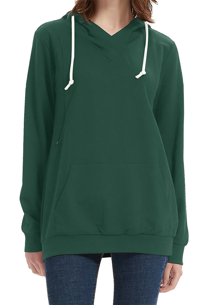 Bearsland Women's Maternity Nursing Sweatshirt Hoodie - Side Zipper For Breastfeeding, Deep Green - View #10