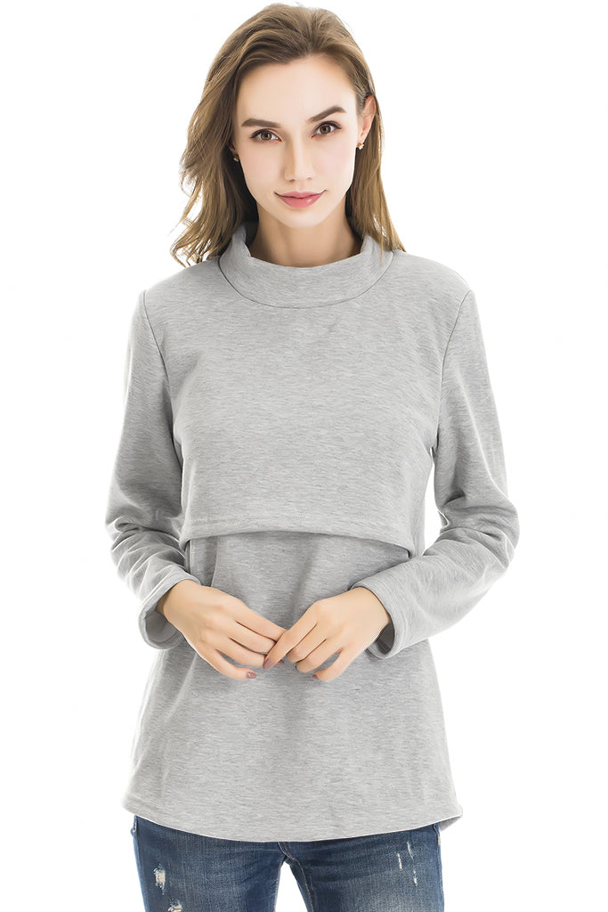 Long Sleeve Side Ruched Maternity Tops-Smallshow