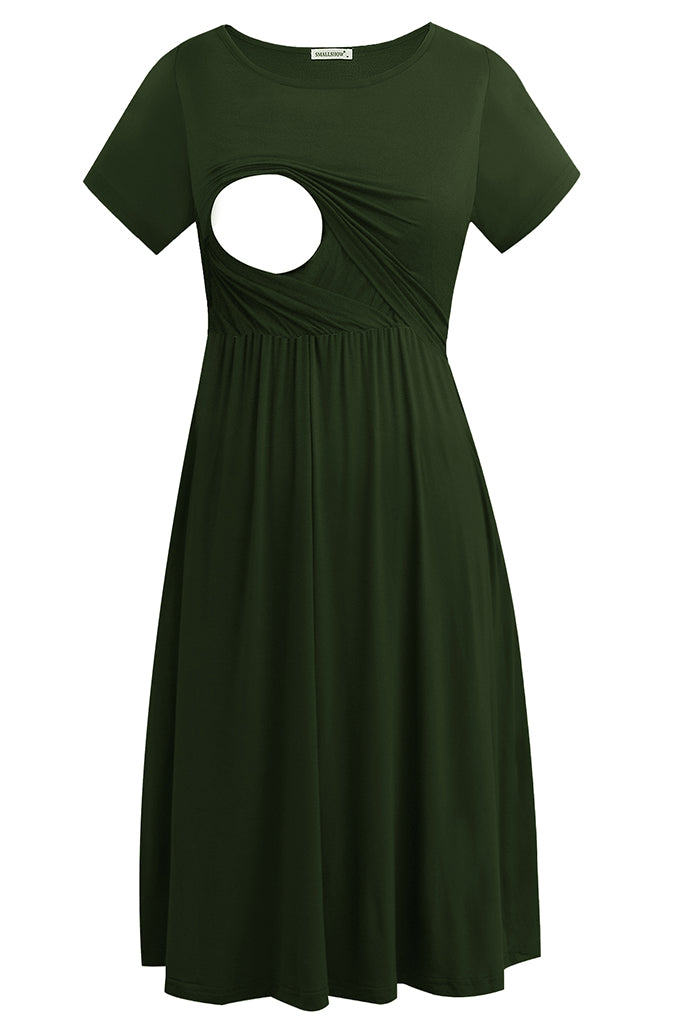 Short Sleeve Summer Nursing Dress Army Green / Small