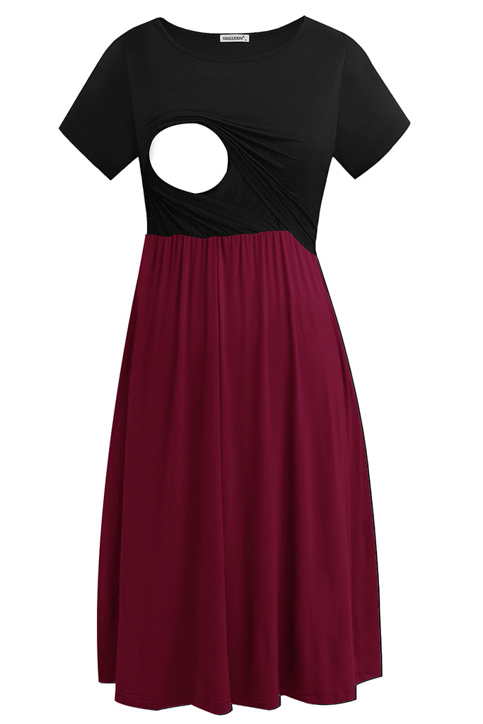 Short Sleeve Summer Nursing Dress Black-Wine / XX-Large Short Sleeve Summer Nursing Dress Black-Wine / XX-Large