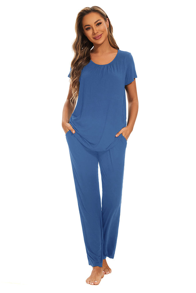 Shopymommy 5414 Elegant Lace Maternity & Nursing Pajamas Blue