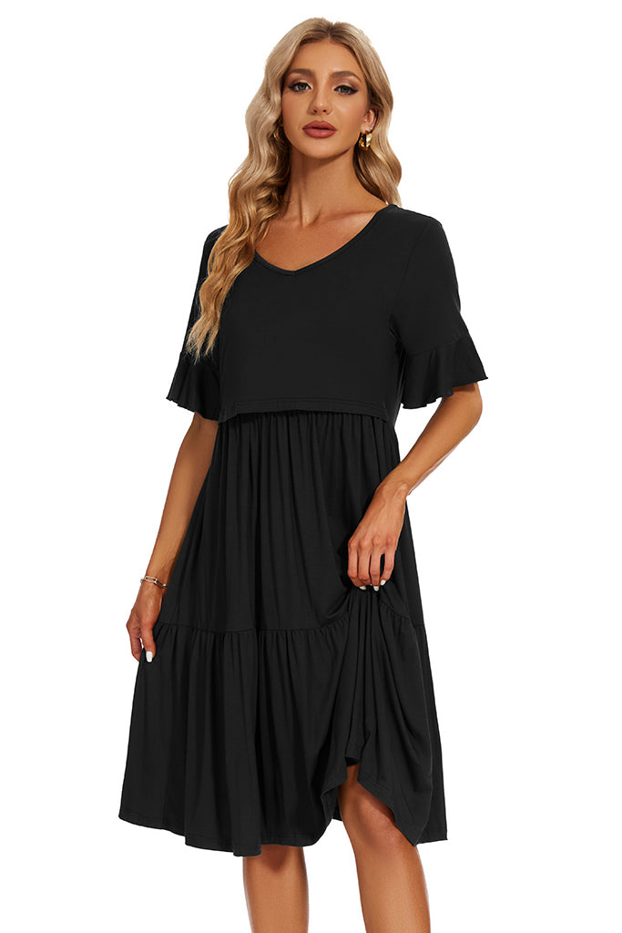 Ruffle Maternity Nursing Dress Black / Large Ruffle Maternity Nursing Dress Black / Large
