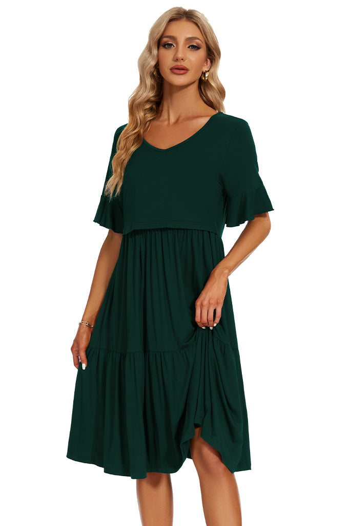 Ruffle Maternity Nursing Dress Deep Green / Medium Ruffle Maternity Nursing Dress Deep Green / Medium