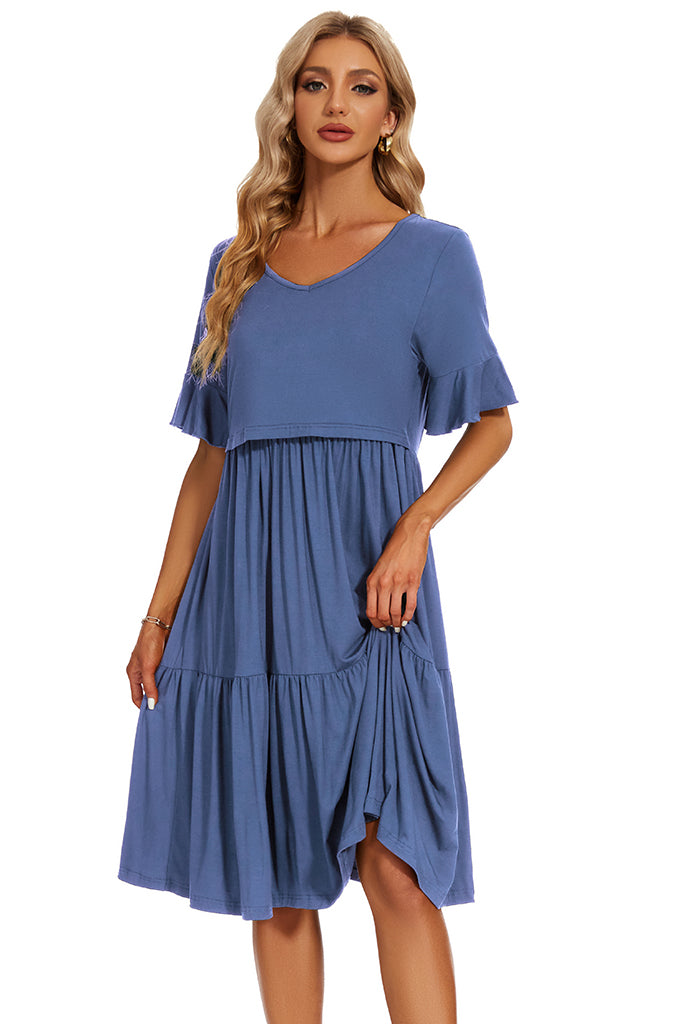 Smallshow Women's Maternity Nursing Dress Ruffle Short Sleeve Breastfeeding Clothes Smallshow Women's Maternity Nursing Dress Ruffle Short Sleeve Breastfeeding Clothes