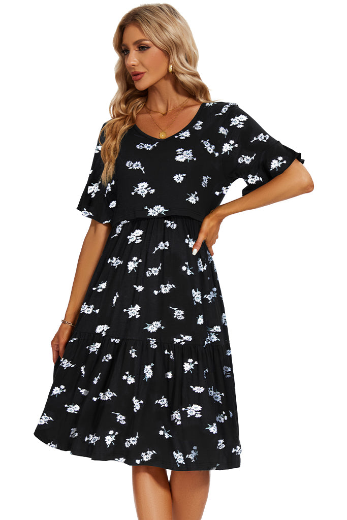 Ruffle Floral Nursing Dress SVP121 / Medium Ruffle Floral Nursing Dress SVP121 / Medium