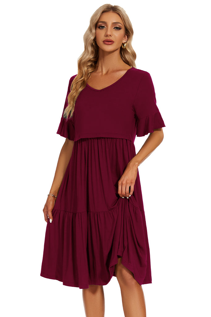 Ruffle Maternity Nursing Dress Wine / X-Large Ruffle Maternity Nursing Dress Wine / X-Large