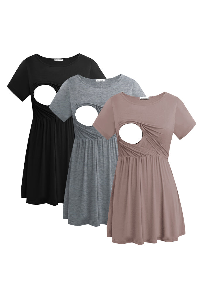 thumbnail image 2 of Women's Short Sleeve Maternity Nursing Tops Shirts For Breastfeeding 2 of 9