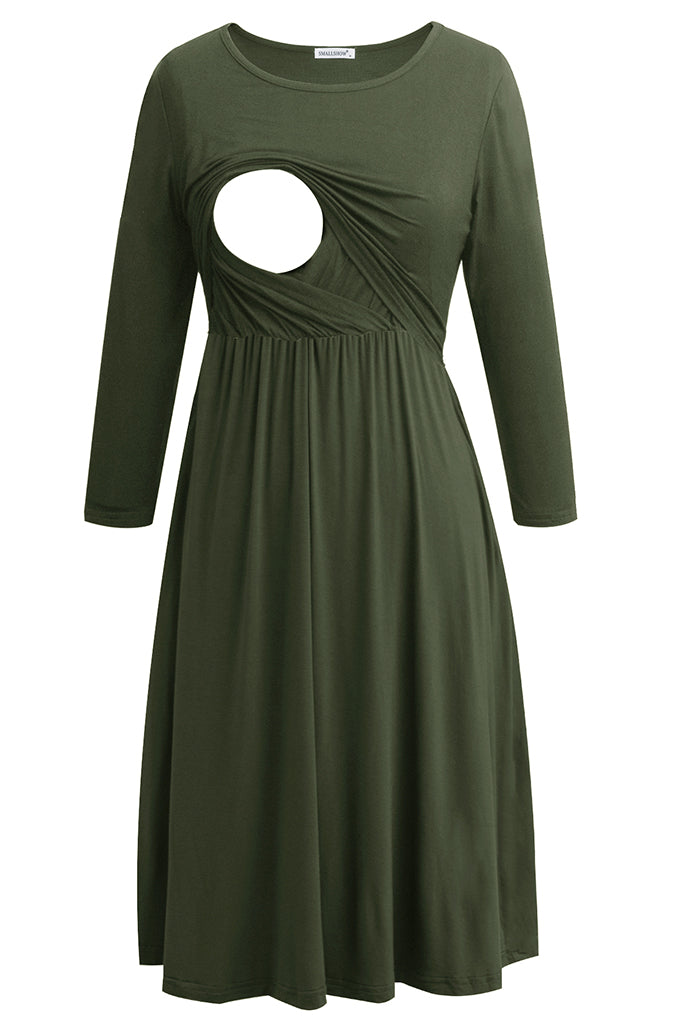 3/4 Sleeve Casual Maternity Nursing Dress Army Green / Medium 3/4 Sleeve Casual Maternity Nursing Dress Army Green / Medium