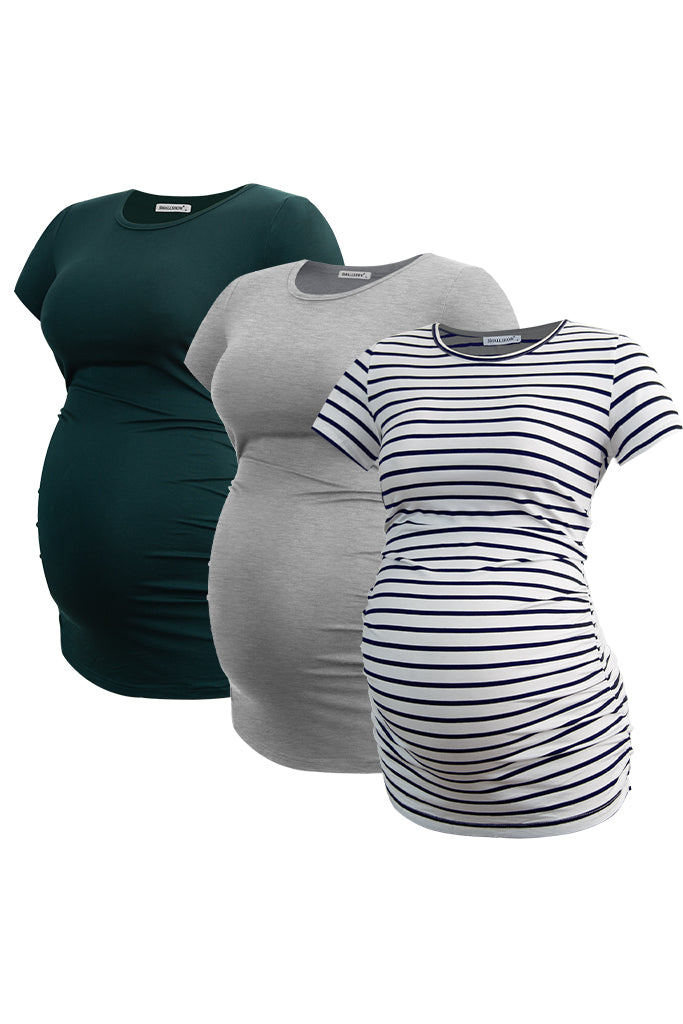 Deep Green-Light Grey-White Stripe