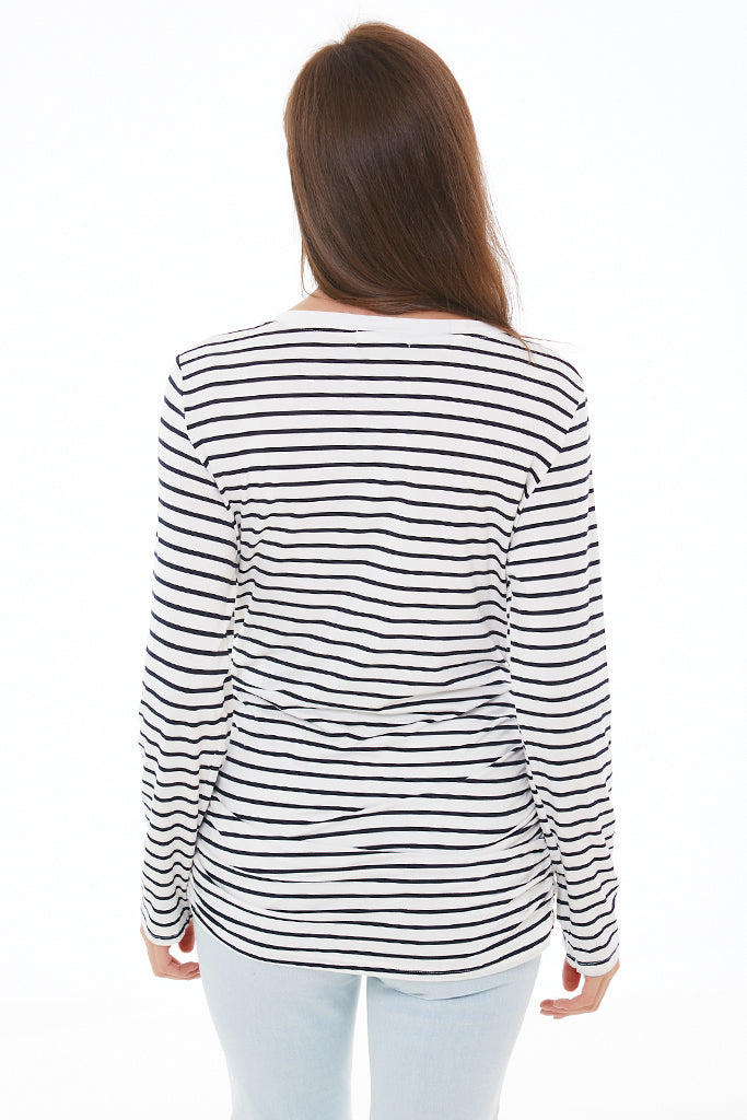 Efsteb Womens Long Sleeve Maternity Shirt Fashion V-Neck Solid Slim Ruffle  Pregnant Nusring Blouse Top White XL 