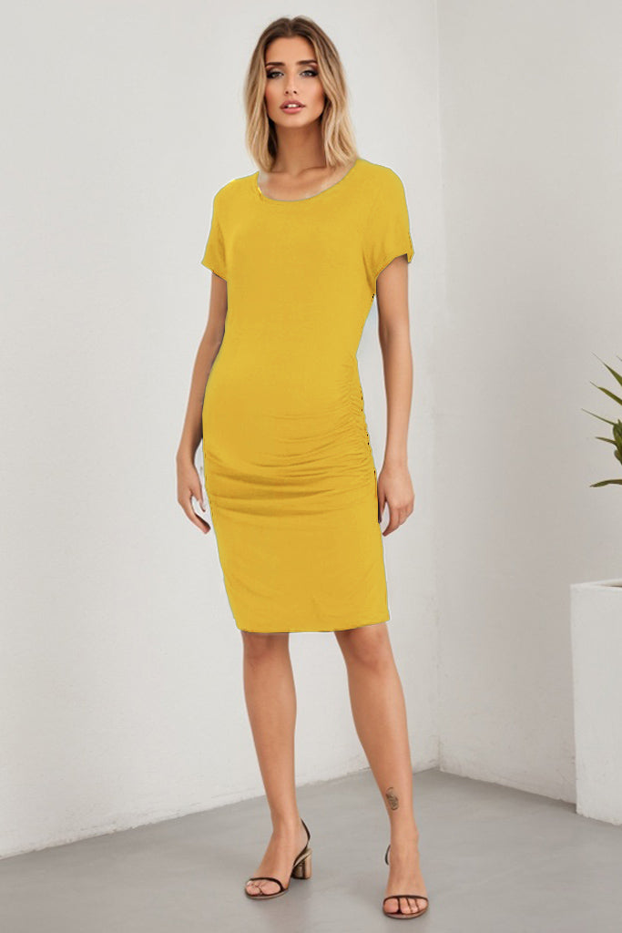yellow bodycon maternity dress Momyknows Yellow Bodycon Sequin Flower Backless Side Slit Photoshoot Maternity Dress, Yellow / L