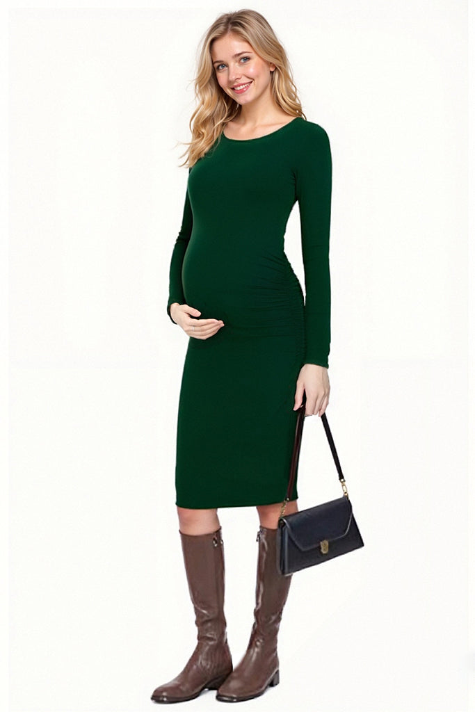 Bodycon Long Sleeve Maternity Dress Deep Green / Medium