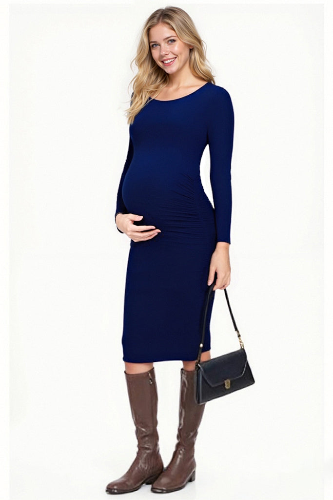 Bodycon Long Sleeve Maternity Dress Navy / XX-Large Bodycon Long Sleeve Maternity Dress Navy / XX-Large