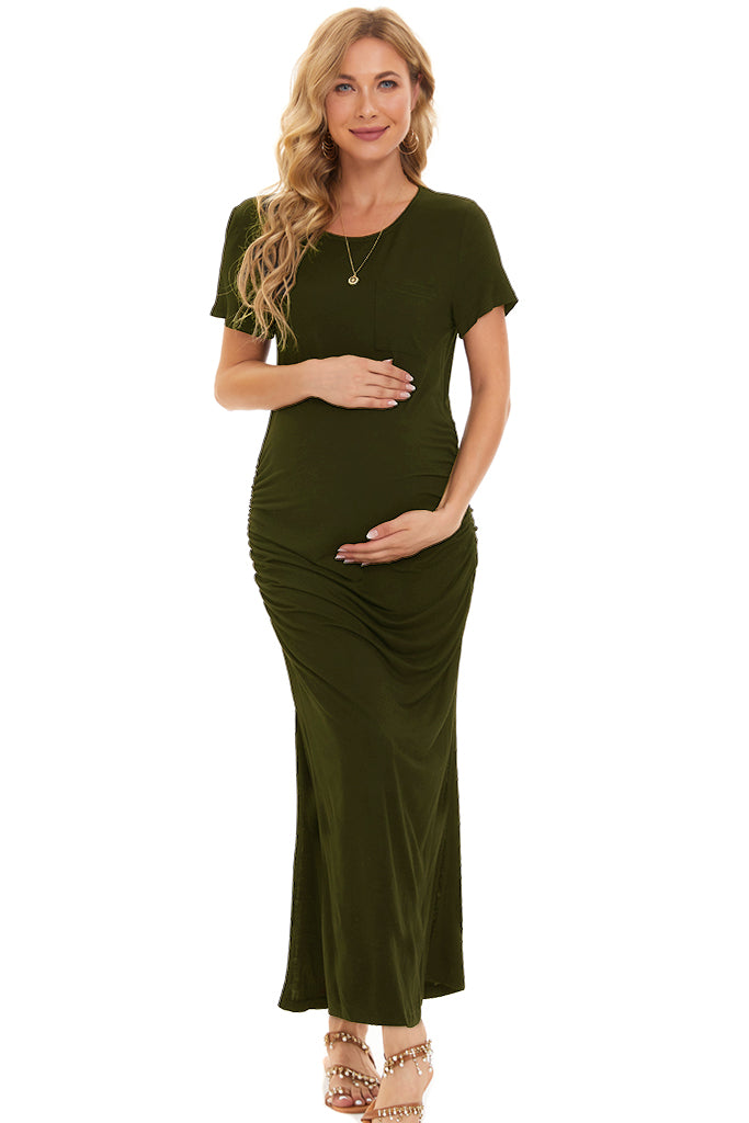 Expecting Green Floral Asymmetric Split Maternity Maxi Dress