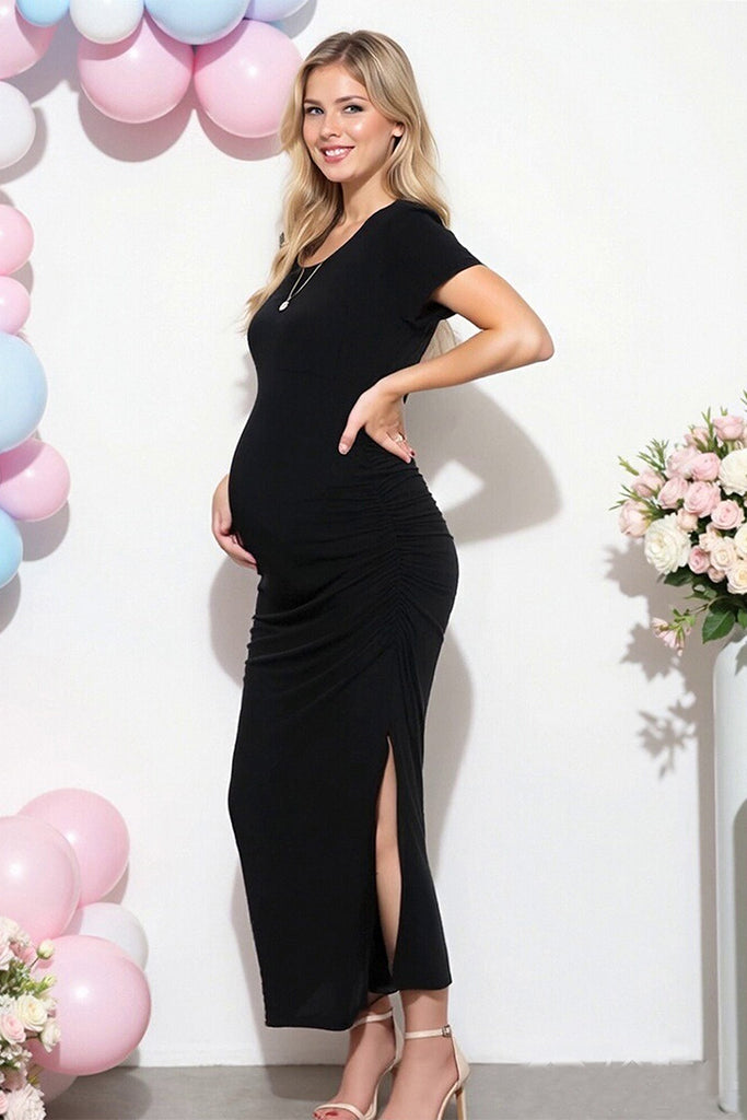 Side Slit Maxi Maternity Dress For Baby Shower Navy / XX-Large Side Slit Maxi Maternity Dress For Baby Shower Navy / XX-Large