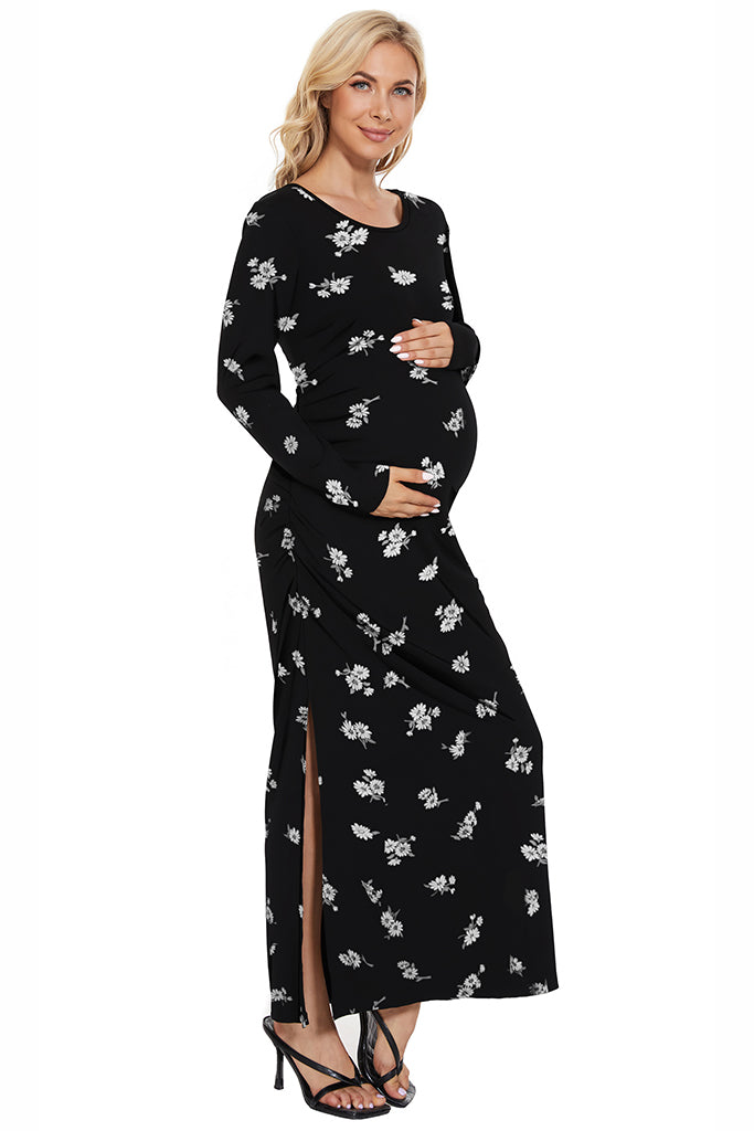 Long Sleeve Floral Maternity Maxi Dress SVP121 / Medium Long Sleeve Floral Maternity Maxi Dress SVP121 / Medium