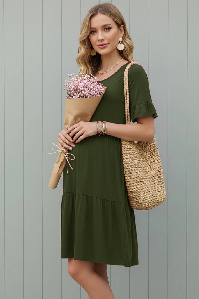 army green maternity dress Ruffle Sleeve Tiered Dress-Smallshow Wine / Large Murphy Maxi Dress - or full maxi skirt Color:Green Moss Geo Print group:K2123