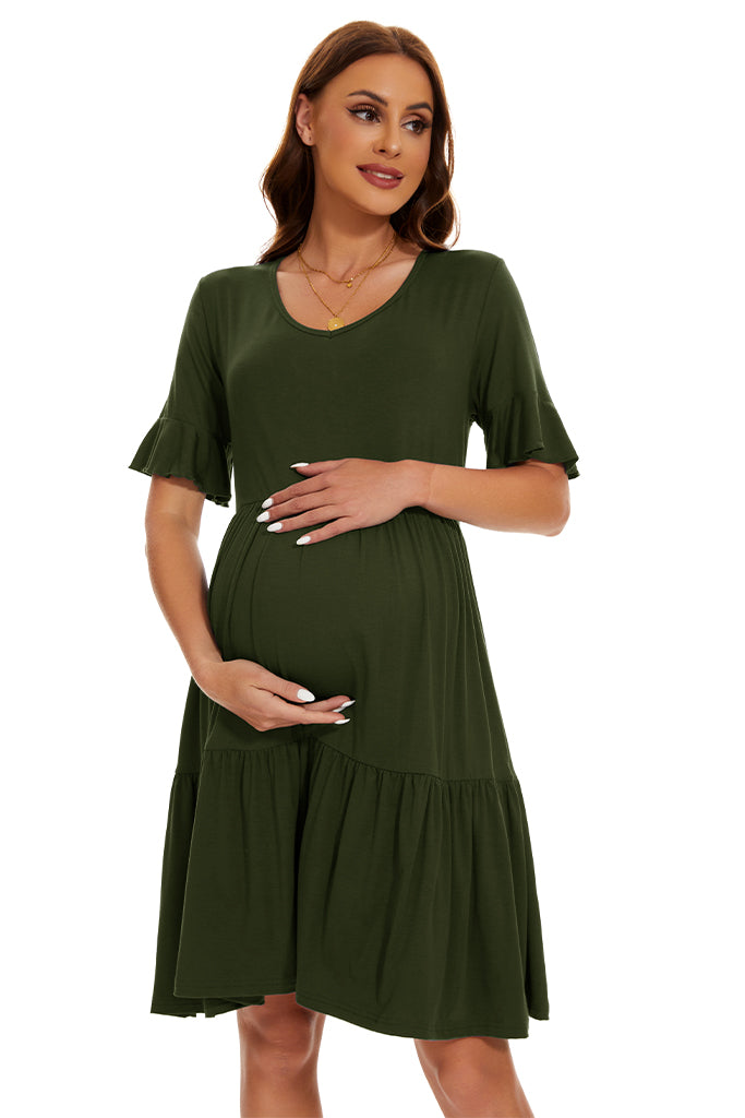 Ruffle Sleeve Tiered Maternity Dress-Smallshow Army Green / XX-Large Ruffle Sleeve Tiered Maternity Dress-Smallshow Army Green / XX-Large