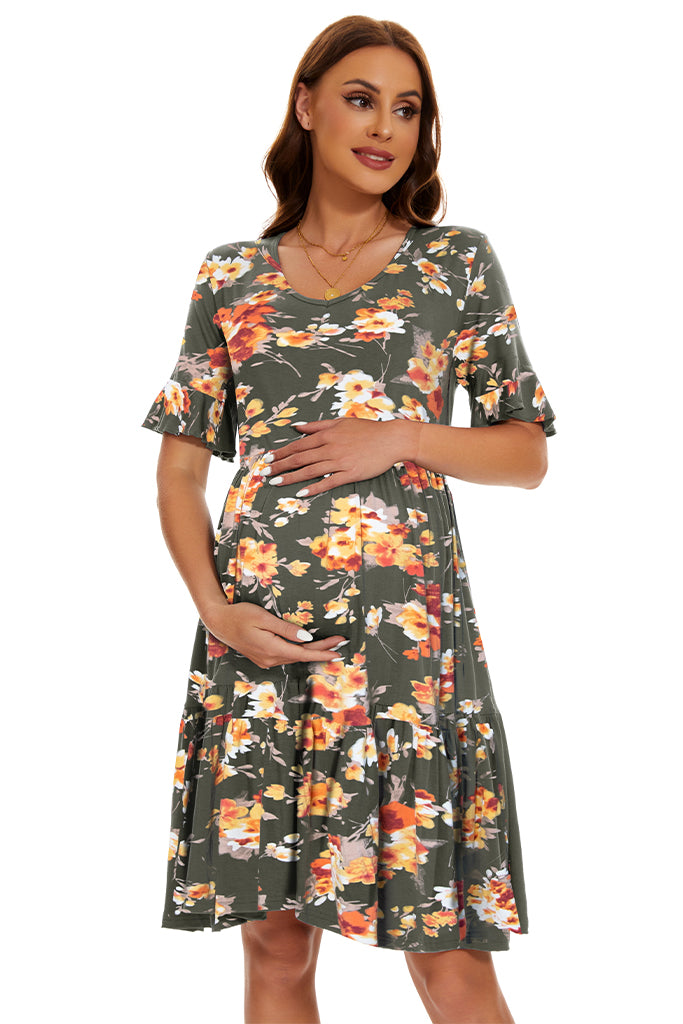 Floral Ruffle Short Sleeve Maternity Dress-Smallshow SVP089 / XX-Large Floral Ruffle Short Sleeve Maternity Dress-Smallshow SVP089 / XX-Large