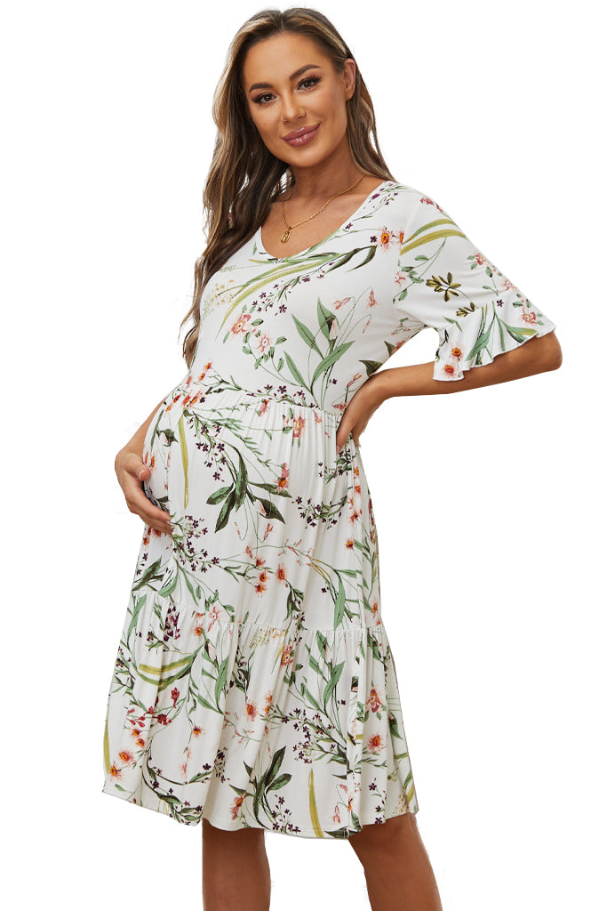 Floral Ruffle Short Sleeve Maternity Dress-Smallshow SVP089 / XX-Large Floral Ruffle Short Sleeve Maternity Dress-Smallshow SVP089 / XX-Large