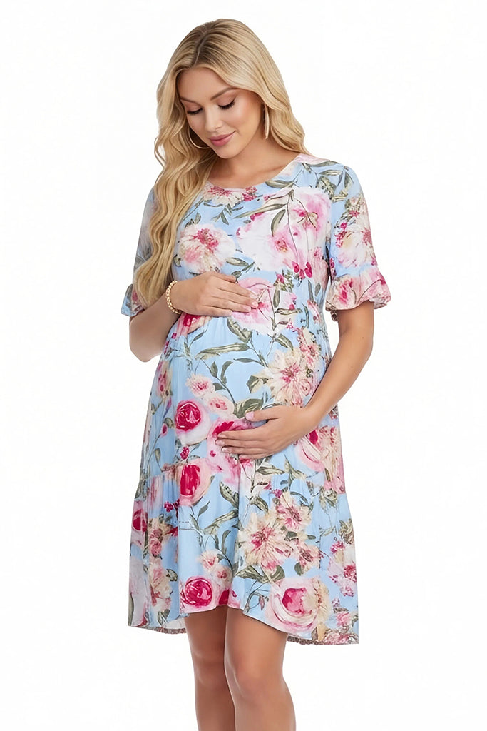 short sleeve maternity dress Floral Ruffle Dress-Smallshow SVP121 / Medium Color:Blue Aloha HMS Lingerie which run smaller 1 Evening Gown Black Long