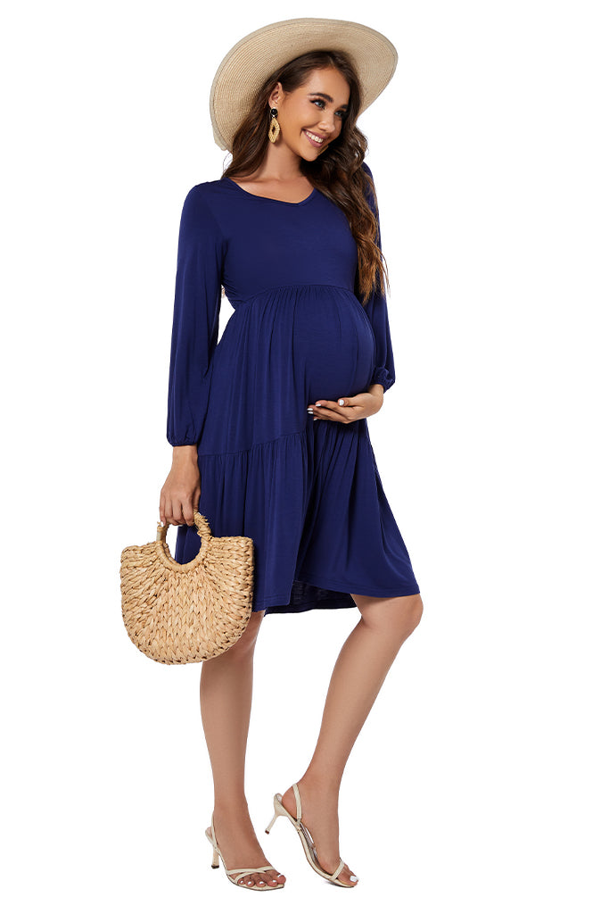 Tiered Long Sleeve Maternity Dress Navy / Small