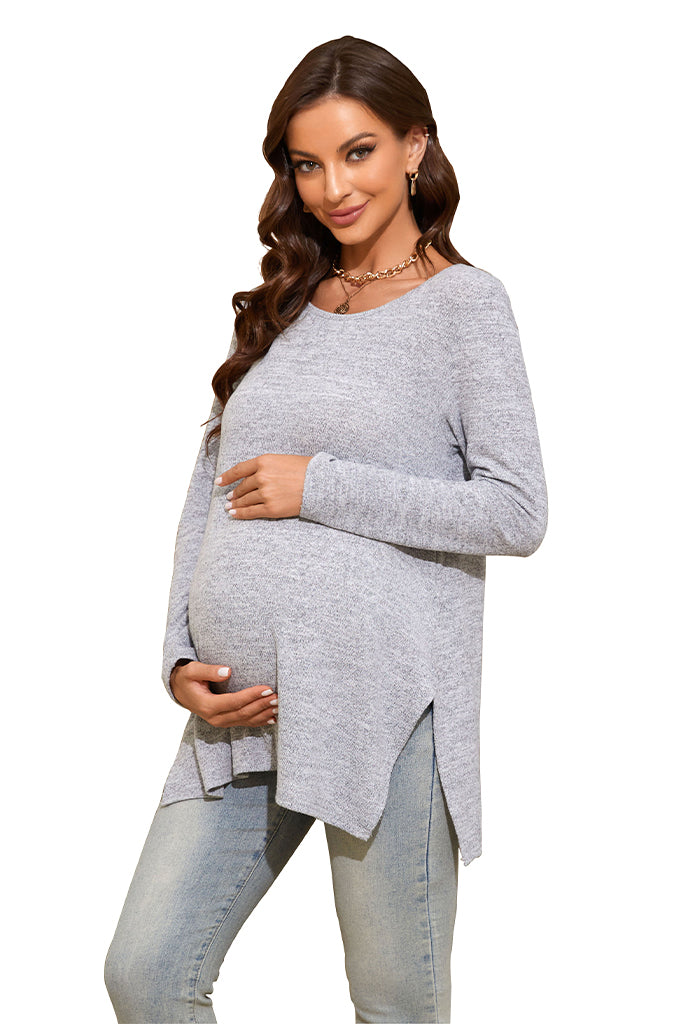 WAJCSHFS Pregnant Clothes for Women Plus Size Maternity Women's Maternity  Split Neck Flutter Sleeve Woven Blouse (Grey,S) 