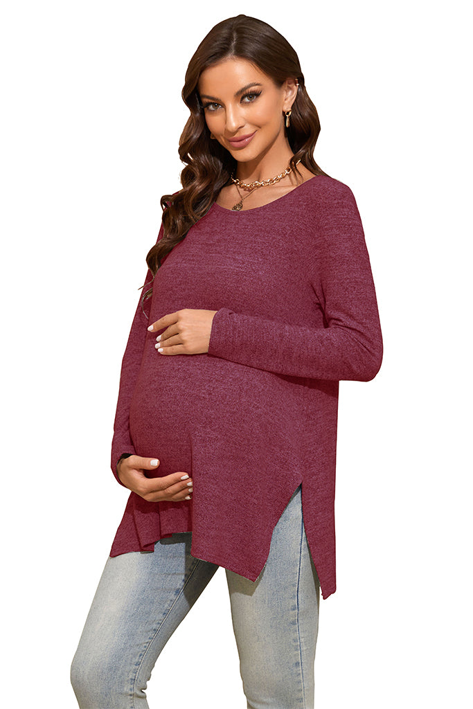 SWEETBUMP Maternity Shirt Long Sleeve Split Side Hem Loose Fit Maternity Top  for Women Drop Shoulder Pregnancy Shirt White S at  Women's Clothing  store