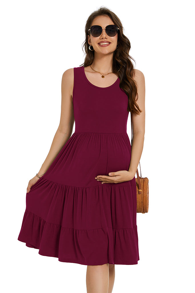 Sleeveless Tiered Ruffle Hem Maternity Dress Dark Grey / X-Large Sleeveless Tiered Ruffle Hem Maternity Dress Dark Grey / X-Large