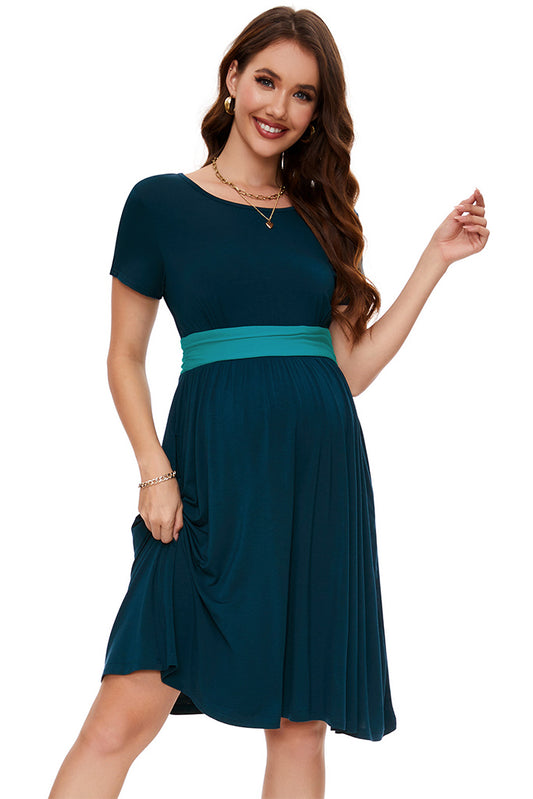 Casual Maternity Dress with Pockets Black-Rose / X-Large Casual Maternity Dress with Pockets Black-Rose / X-Large