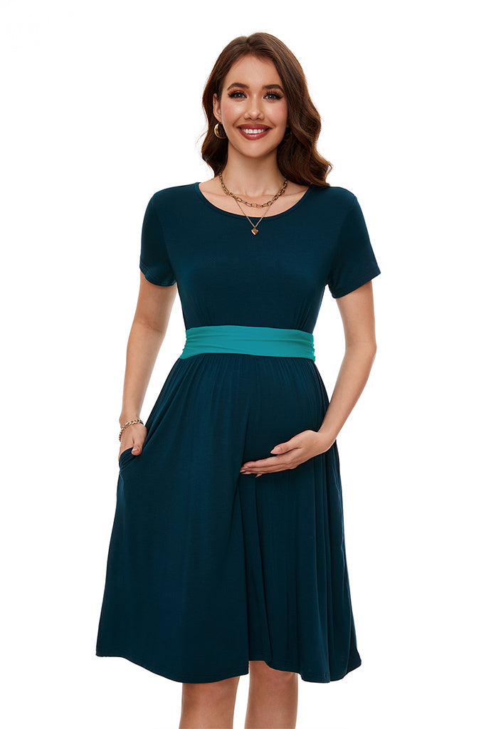 Casual Maternity Dress with Pockets Black-Rose / X-Large Casual Maternity Dress with Pockets Black-Rose / X-Large