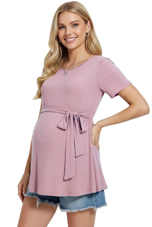 Ribbed Tie Front Cute Maternity Top