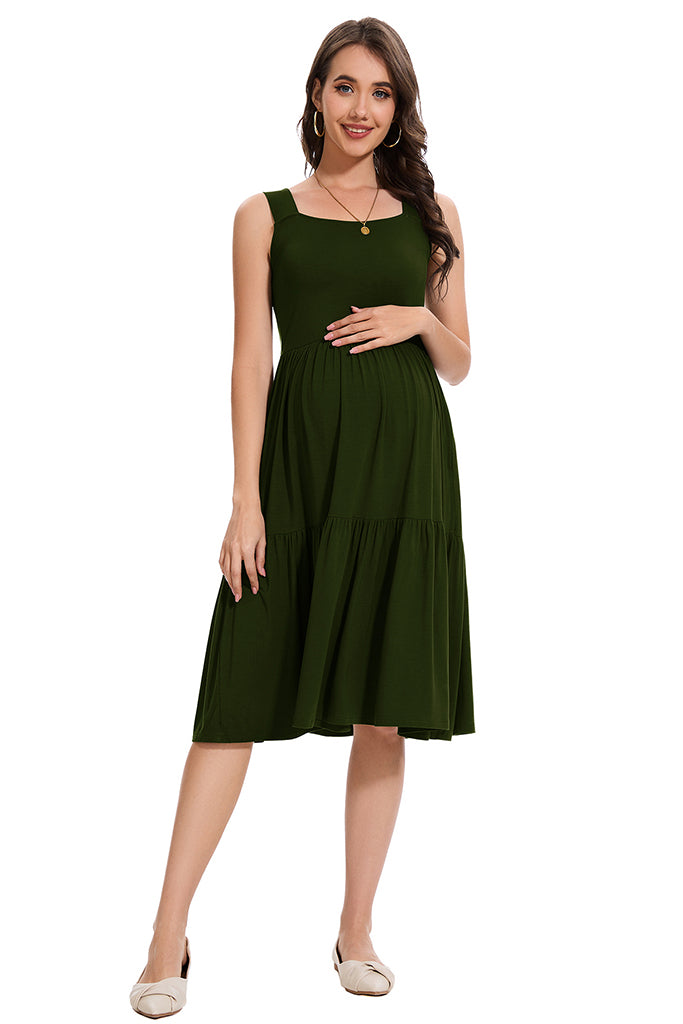 green emerald velvet dress Ingrid & Isabel Maternity Versatile Midi Dress Olive Size S