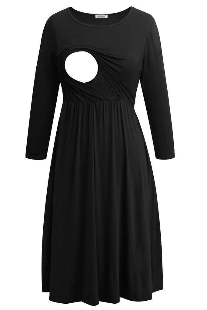 Smallshow Women's Long Sleeve Nursing Dress - Maternity Breastfeeding Maxi  Dress