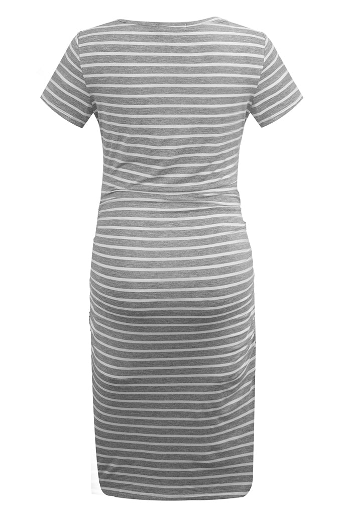 Short Sleeve Striped Maternity Dress Light Grey Stripe / XX-Large Short Sleeve Striped Maternity Dress Light Grey Stripe / XX-Large