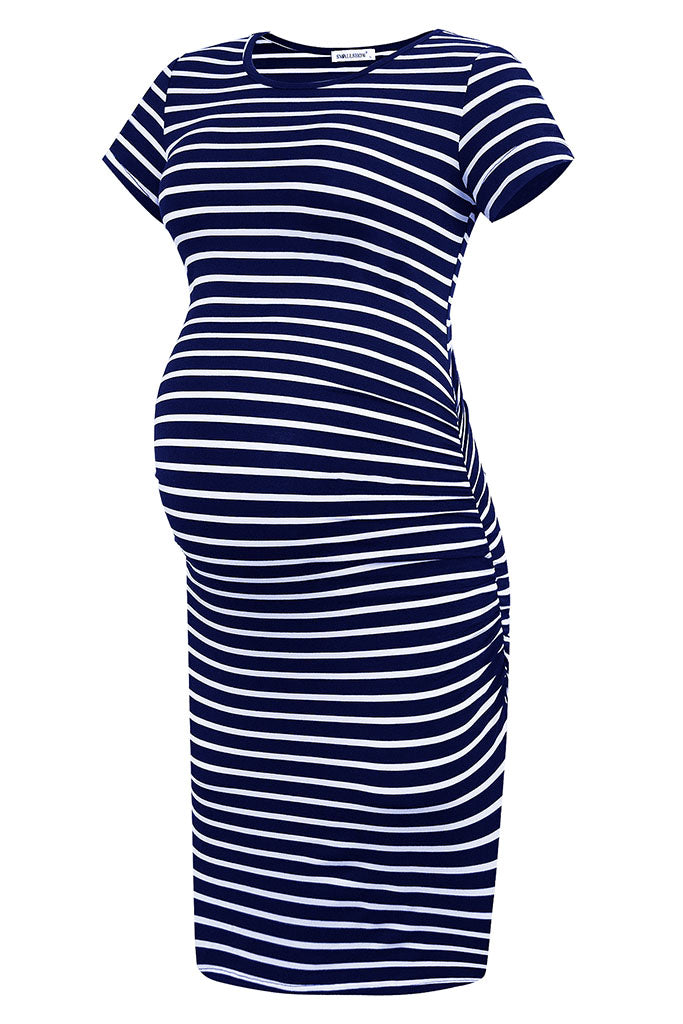 Short Sleeve Striped Maternity Dress Navy Stripe / X-Large Short Sleeve Striped Maternity Dress Navy Stripe / X-Large