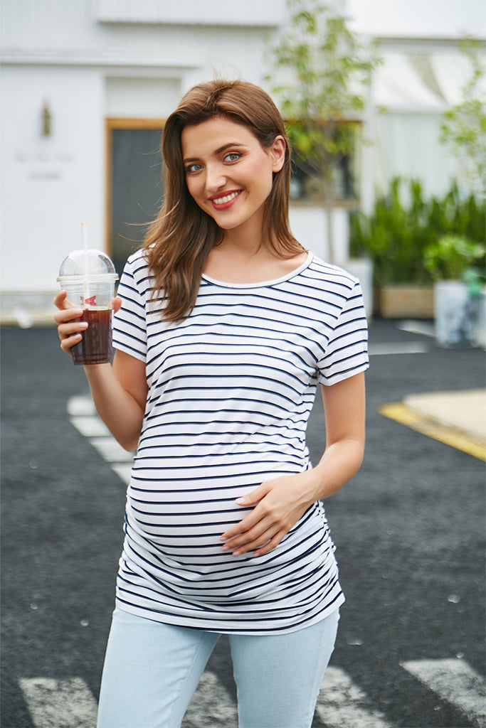 Great Pregnancy T-Shirt - Casual Maternity Tops - Maternity Print Stri –  Deals DejaVu