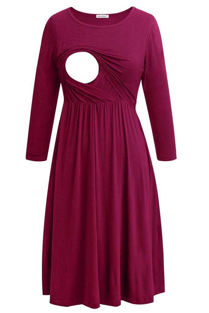 3/4 Sleeve Casual Maternity Nursing Dress Wine / Medium 3/4 Sleeve Casual Maternity Nursing Dress Wine / Medium
