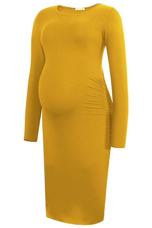 Yellow Invisible zip maternity dress- KM004