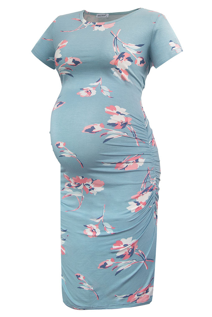 3/4 Sleeve Floral Bodycon Maternity Dress in Pink